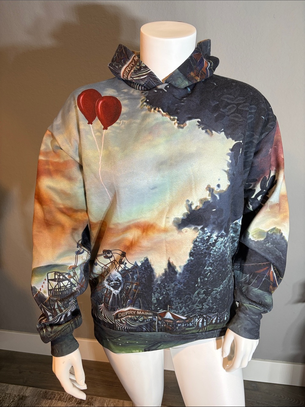 Dolls Kill Men's Graphic Hoodie with Red Balloon Accents